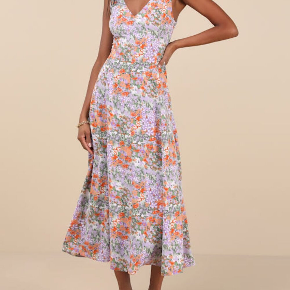 Lulus Your Only Darling Lavender Floral Print Sleeveless Midi Dress Purple